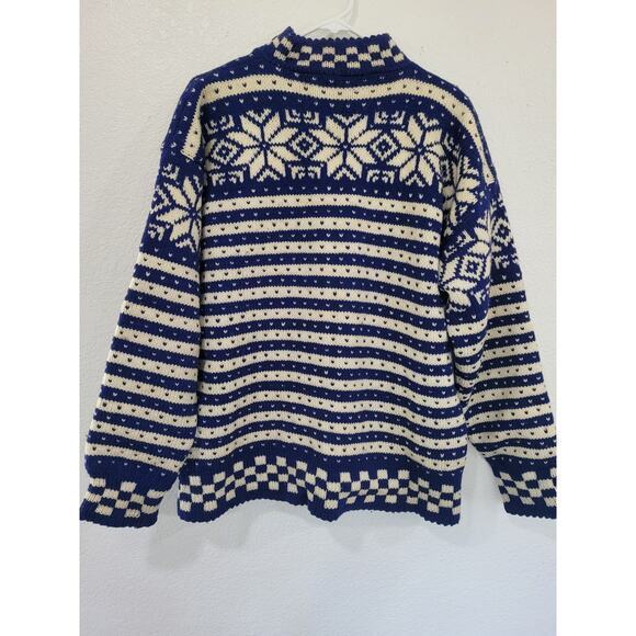 Vintage Berlou Norweigan Wool Winter Snowflake Blue Sweater L-XL #17 - Picture 2 of 8